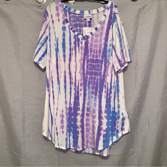 🔲LULAROE Blue Purple & Lavender Print Dress "IRIS" size Large - Picture 1 of 7